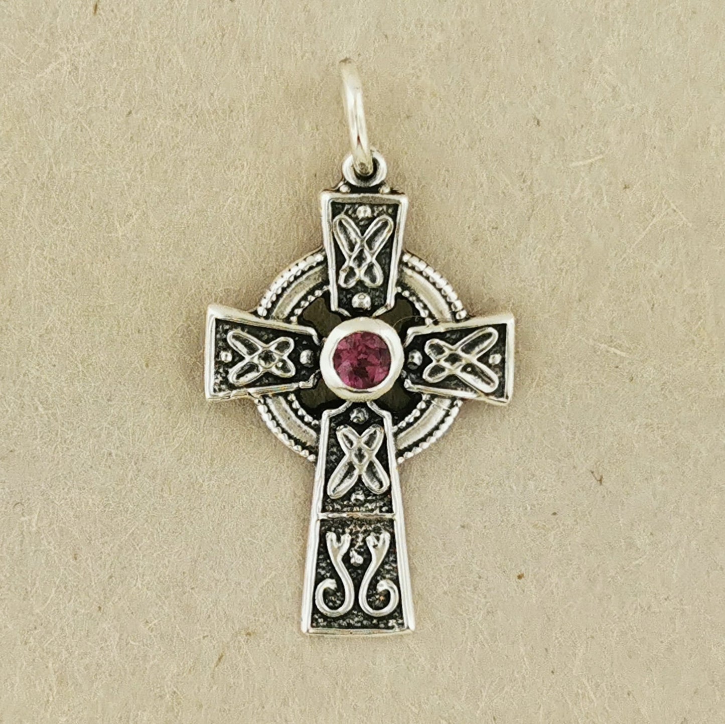 Small Celtic Cross with Gemstone in Sterling Silver or Antique Bronze - Le Dragon Argenté