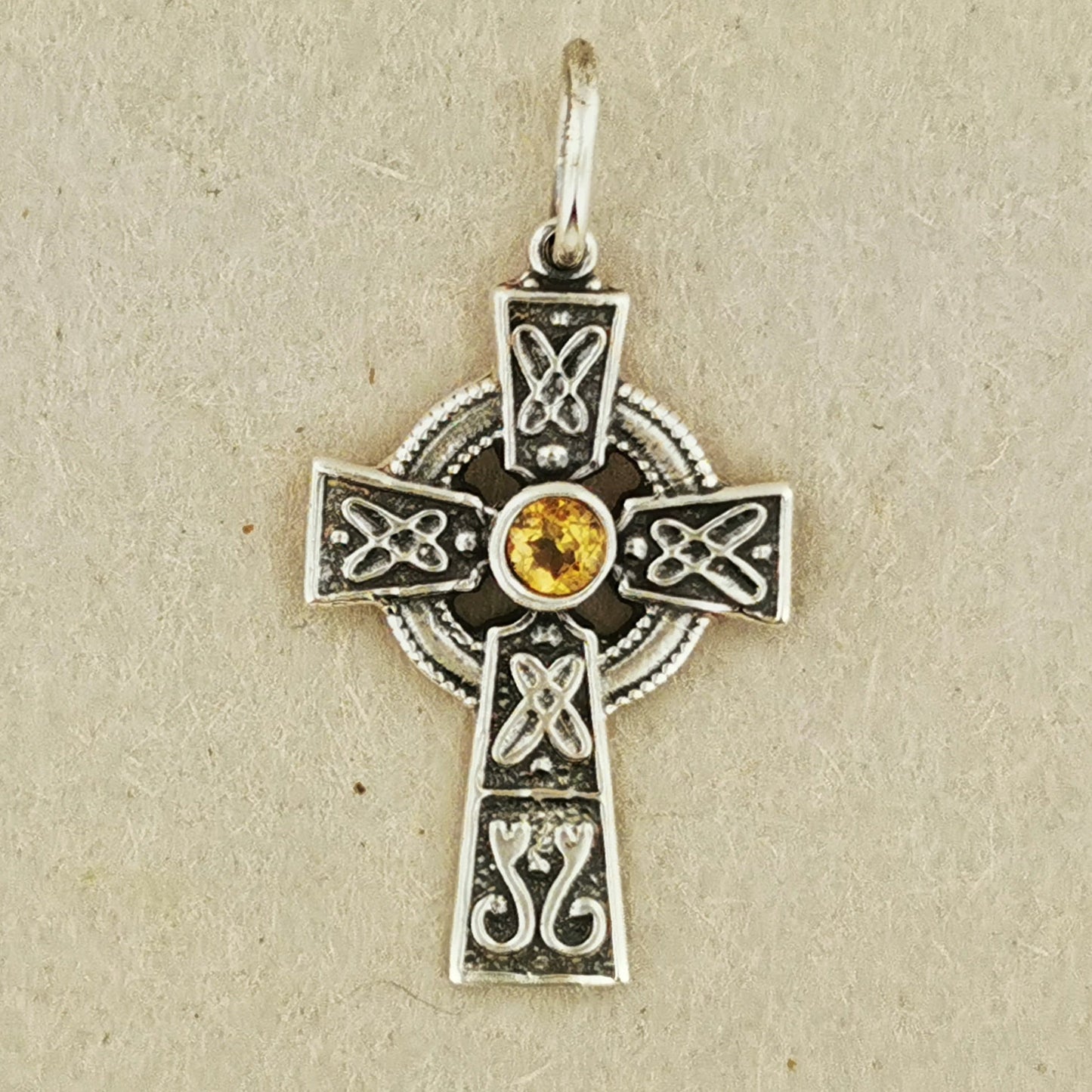 Small Celtic Cross with Gemstone in Sterling Silver or Antique Bronze - Le Dragon Argenté