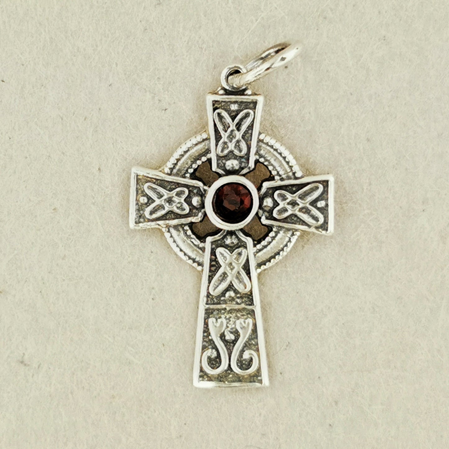 Small Celtic Cross with Gemstone in Sterling Silver or Antique Bronze - Le Dragon Argenté