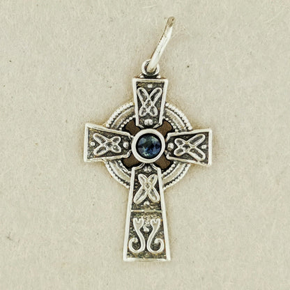 Small Celtic Cross with Gemstone in Sterling Silver or Antique Bronze - Le Dragon Argenté