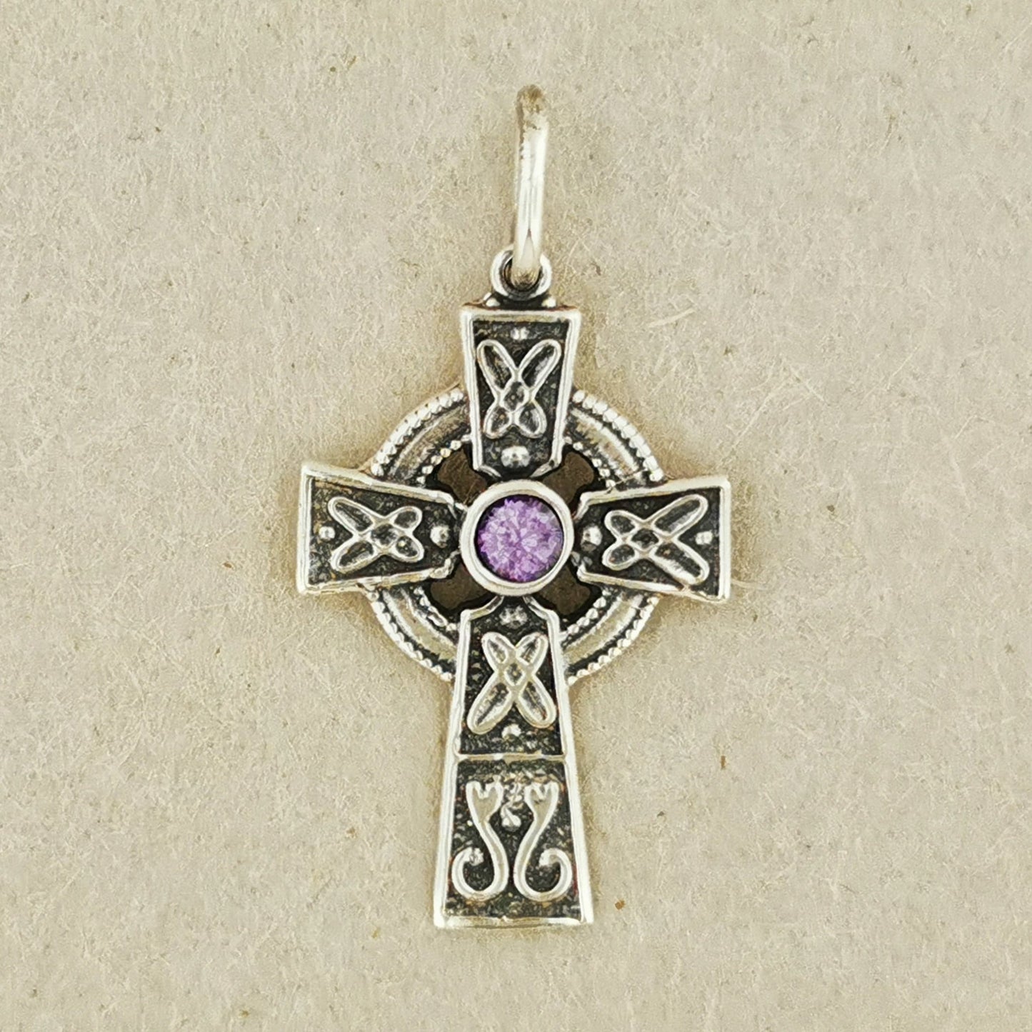 Small Celtic Cross with Gemstone in Sterling Silver or Antique Bronze - Le Dragon Argenté