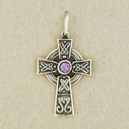 Small Celtic Cross with Gemstone in Sterling Silver or Antique Bronze - Le Dragon Argenté