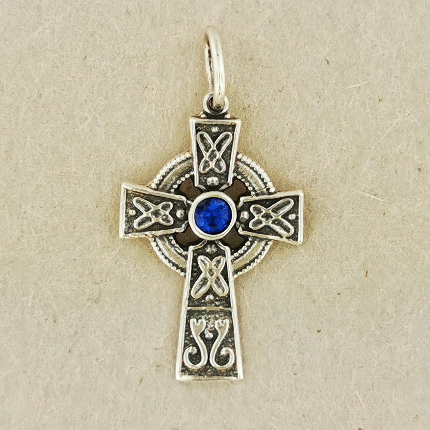 Small Celtic Cross with Gemstone in Sterling Silver or Antique Bronze - Le Dragon Argenté