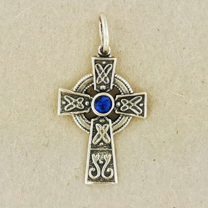 Small Celtic Cross with Gemstone in Sterling Silver or Antique Bronze - Le Dragon Argenté