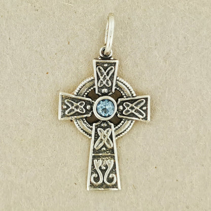 Small Celtic Cross with Gemstone in Sterling Silver or Antique Bronze - Le Dragon Argenté