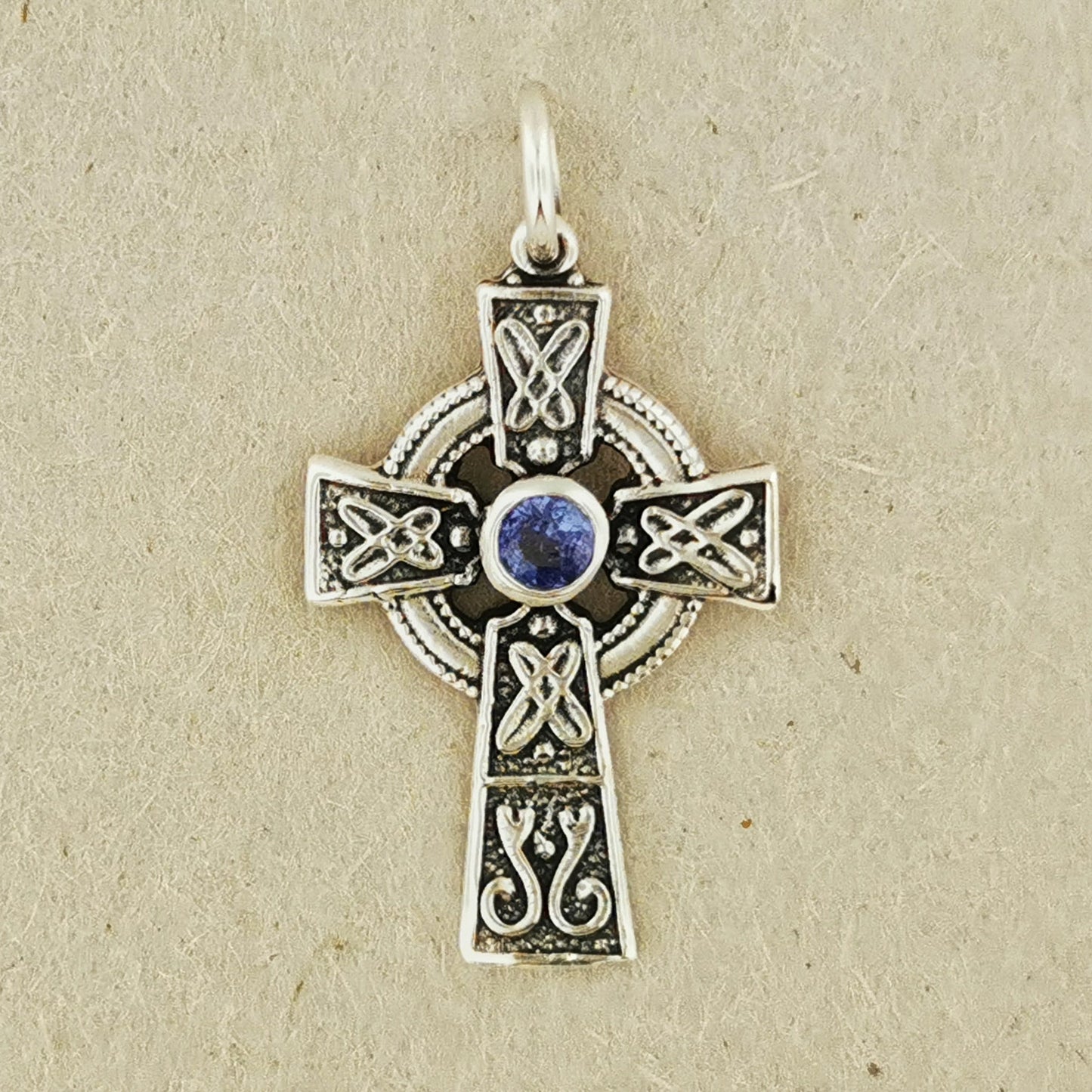 Small Celtic Cross with Gemstone in Sterling Silver or Antique Bronze - Le Dragon Argenté