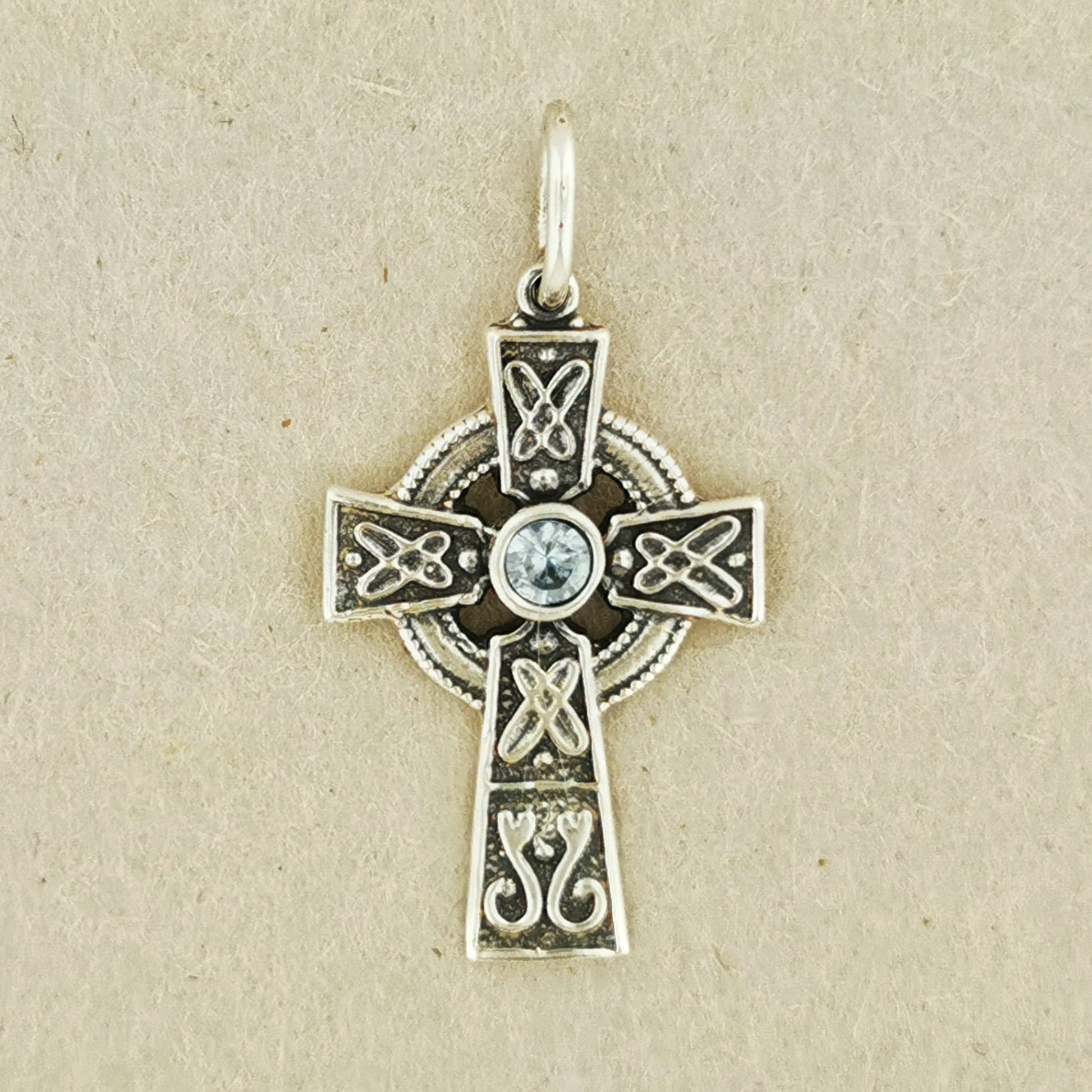 Small Celtic Cross with Gemstone in Sterling Silver or Antique Bronze - Le Dragon Argenté