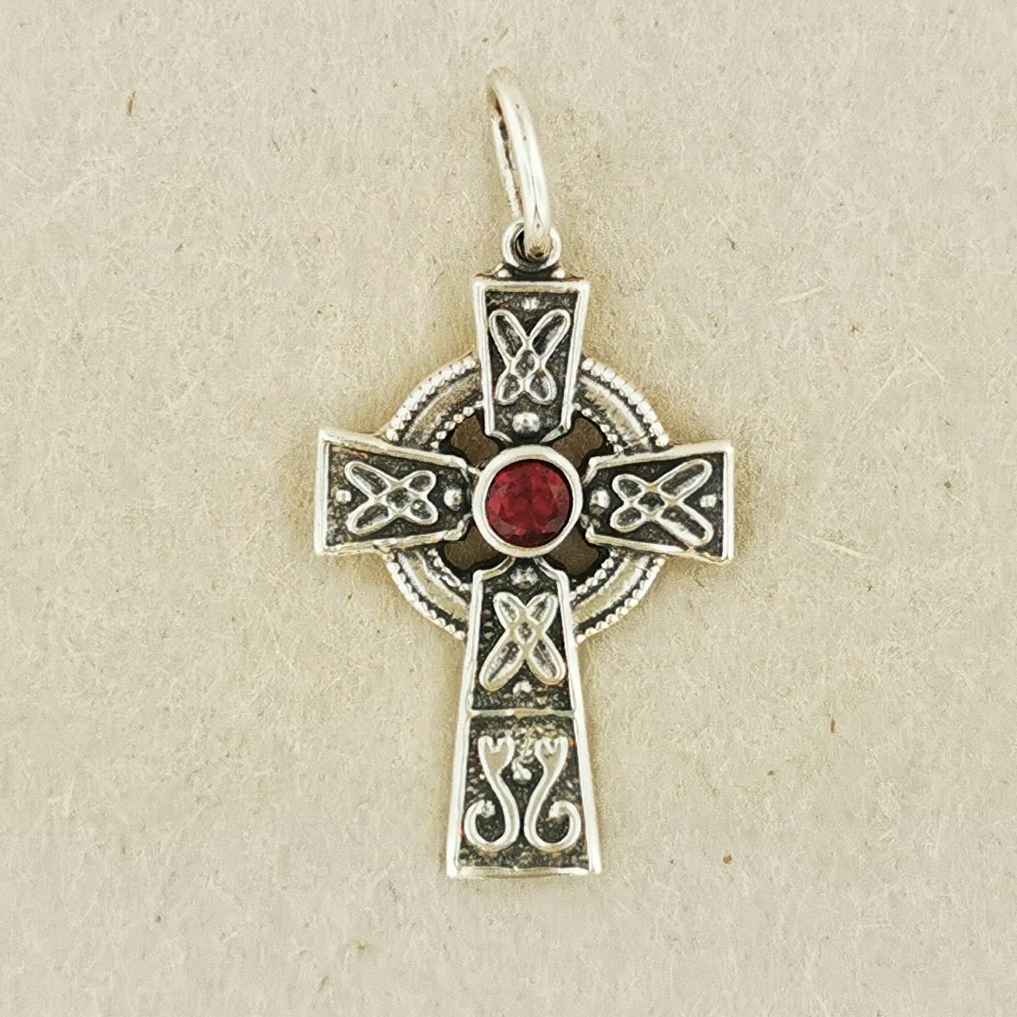 Small Celtic Cross with Gemstone in Sterling Silver or Antique Bronze - Le Dragon Argenté