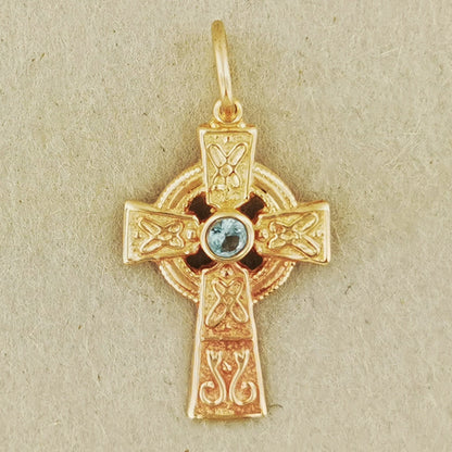 Small Celtic Cross with Gemstone in Sterling Silver or Antique Bronze - Le Dragon Argenté