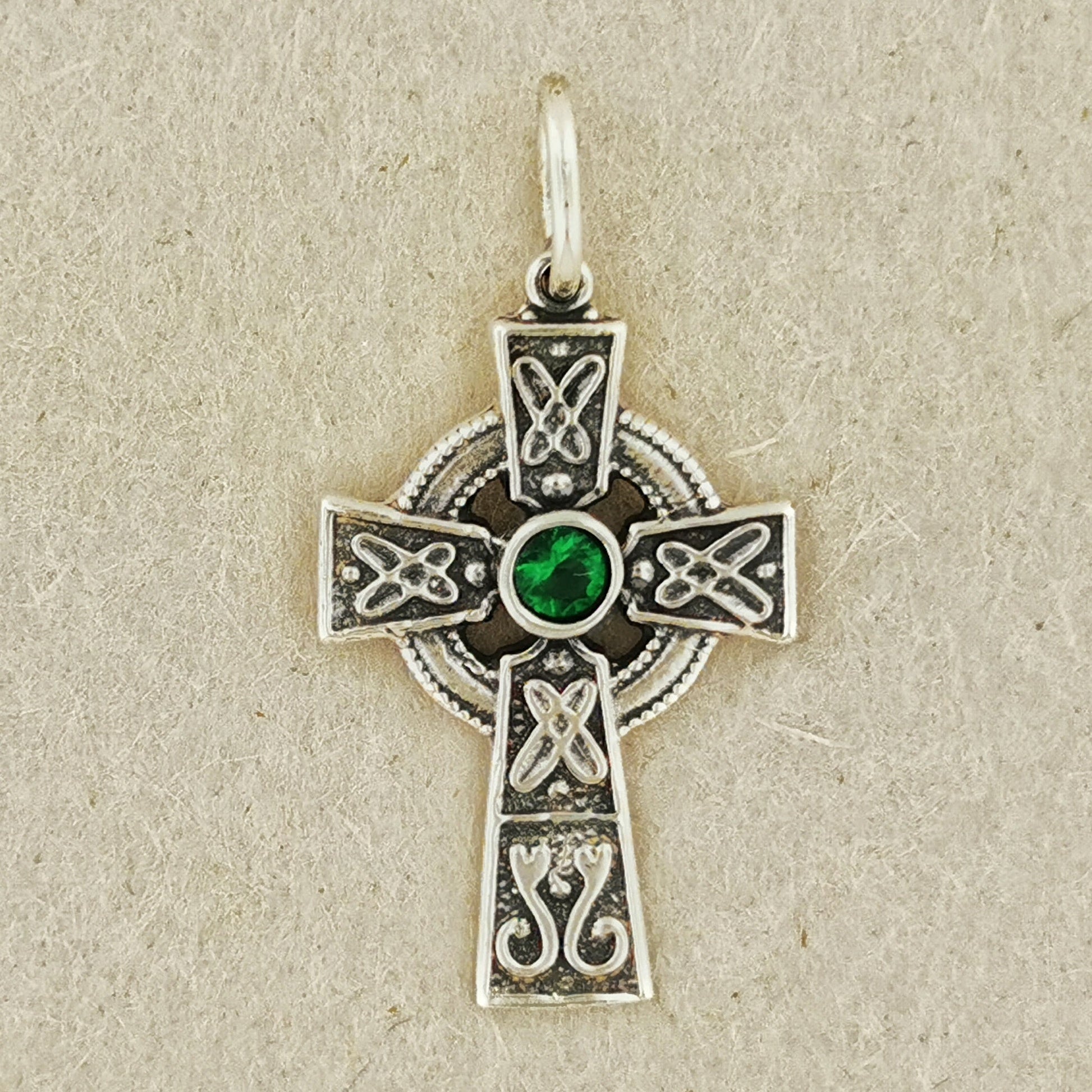 Small Celtic Cross with Gemstone in Sterling Silver or Antique Bronze - Le Dragon Argenté