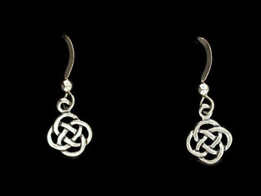 Small Celtic Knot Charm Dangle Earrings in Sterling Silver or Antique Bronze - Le Dragon Argenté