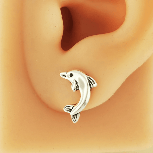 Small Dolphins Stud Earrings In Sterling Silver - Le Dragon Argenté - 925 silver earrings - animal earrings - dolphin earrings