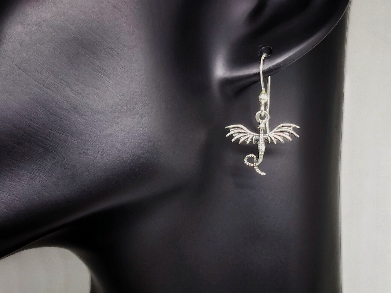 Small Dragon Charm Earrings in Sterling Silver or Bronze - Le Dragon Argenté