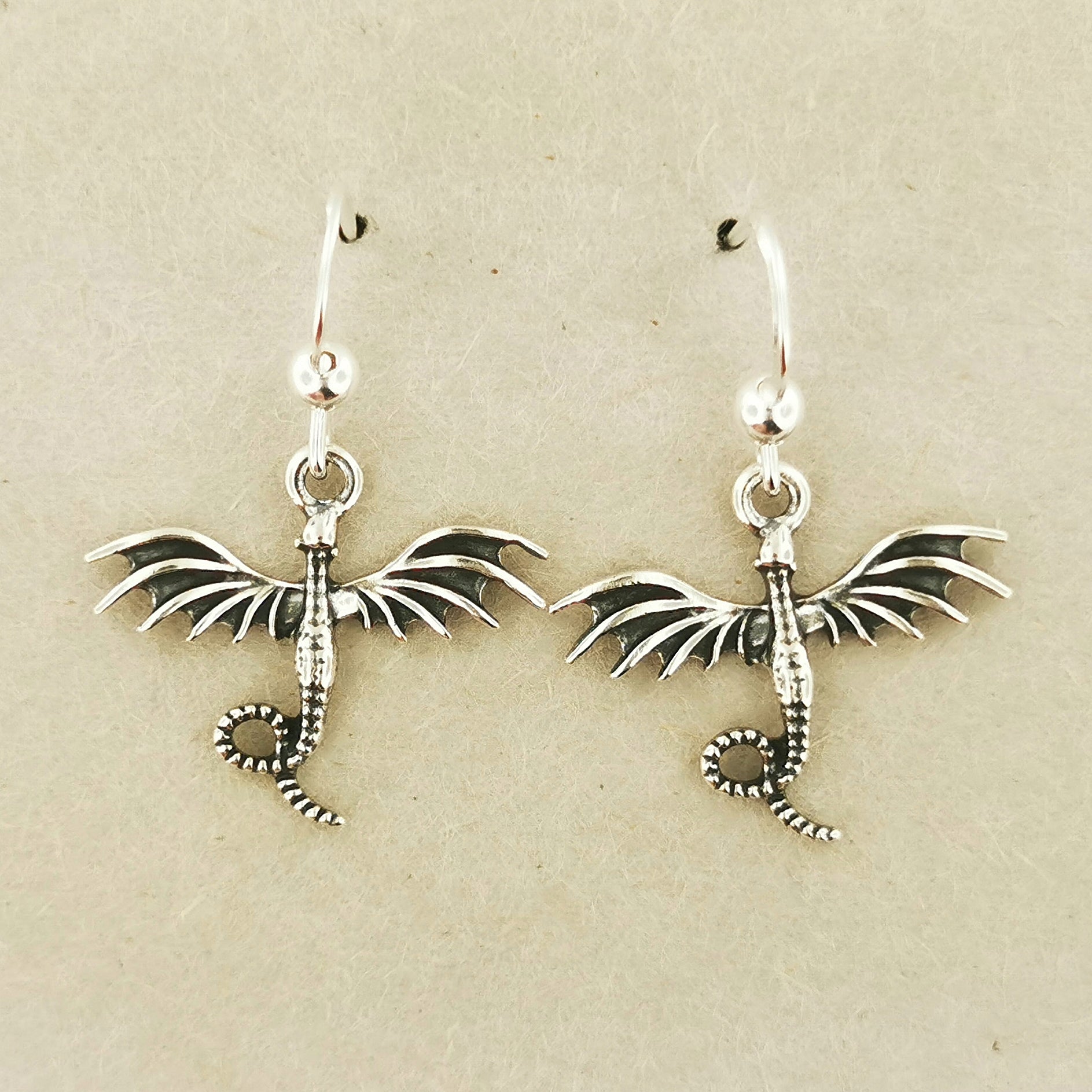 Small Dragon Charm Earrings in Sterling Silver or Bronze - Le Dragon Argenté