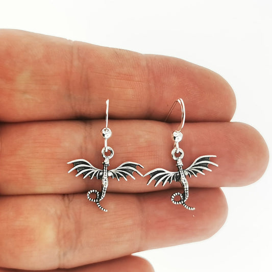 Small Dragon Charm Earrings in Sterling Silver or Bronze - Le Dragon Argenté