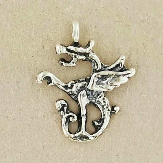 Small Dragon Charm in Sterling Silver or Antique Bronze - Le Dragon Argenté