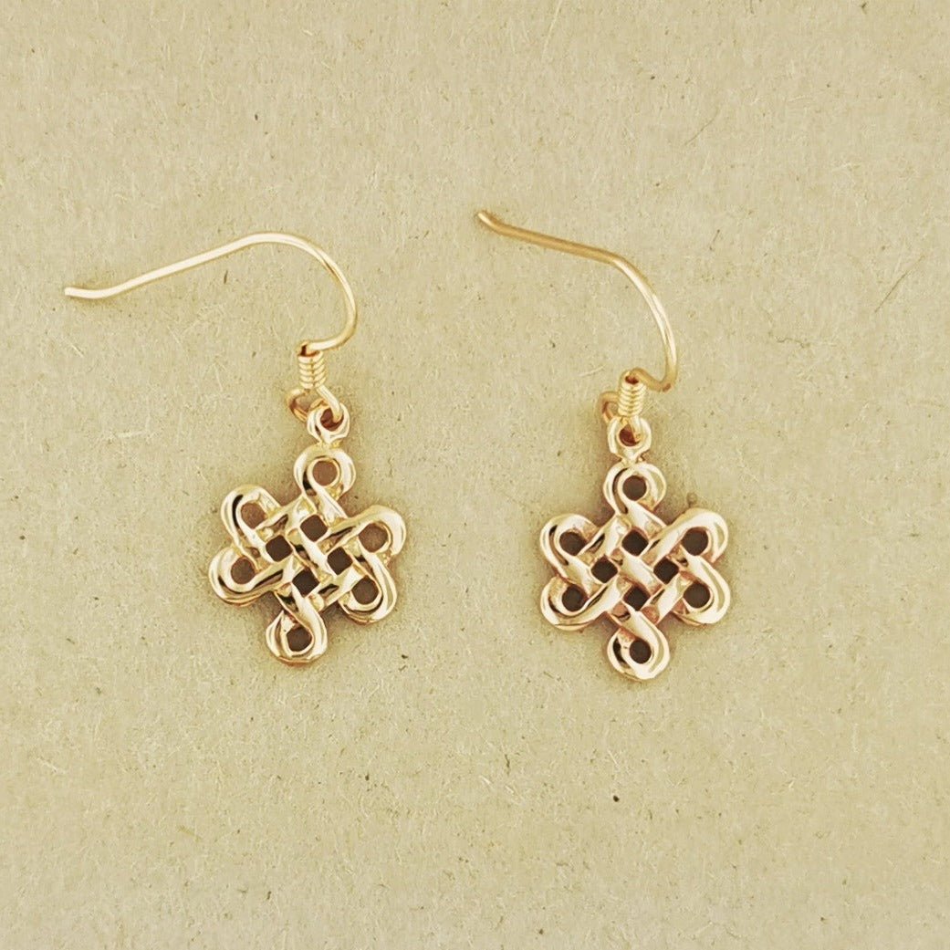 Small Endless Knot Charm Earrings in Antique Bronze - Le Dragon Argenté