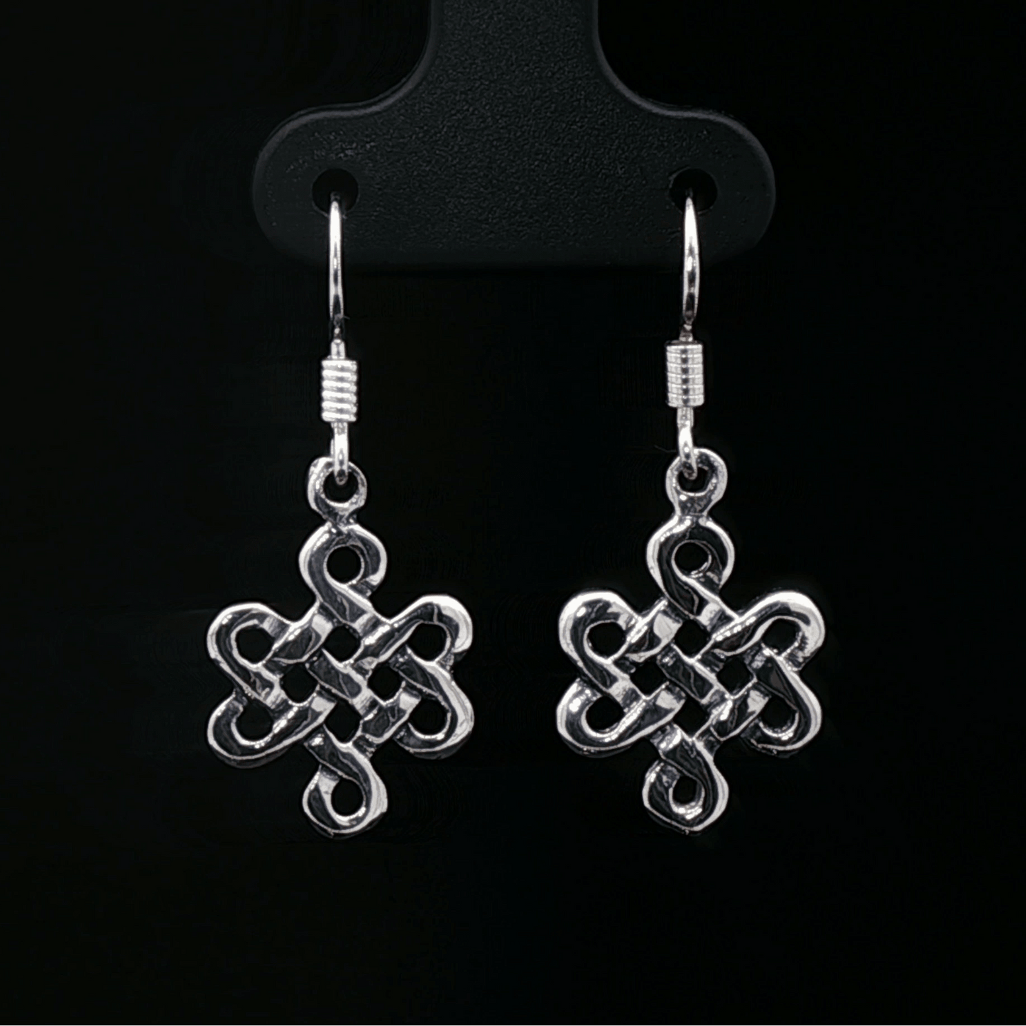 Small Endless Knot Charm Earrings in Sterling Silver - Le Dragon Argenté