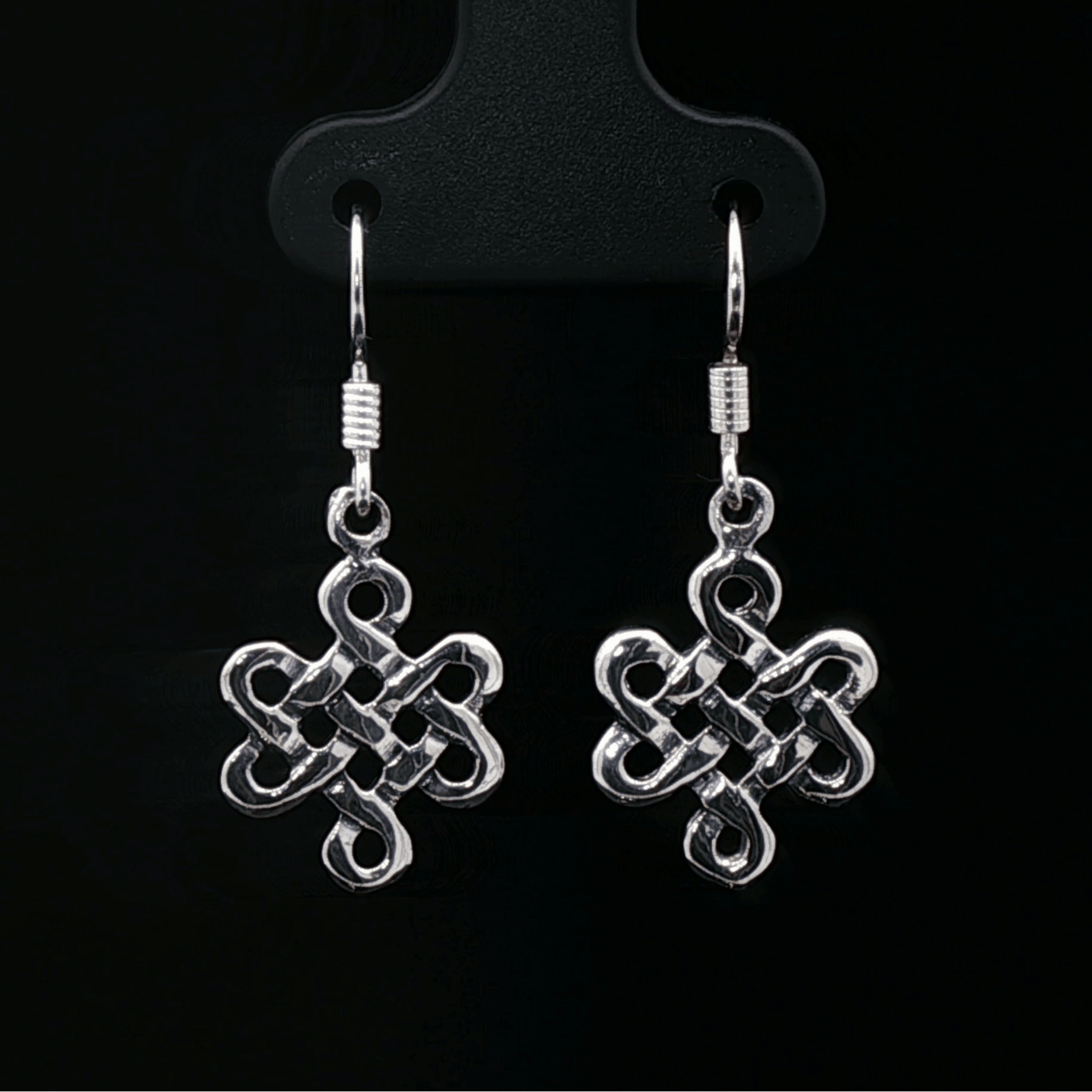 Small Endless Knot Charm Earrings in Sterling Silver - Le Dragon Argenté