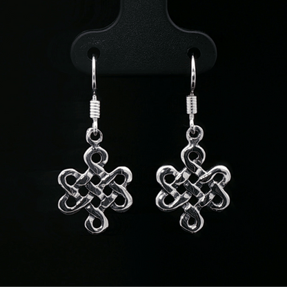 Small Endless Knot Charm Earrings in Sterling Silver - Le Dragon Argenté