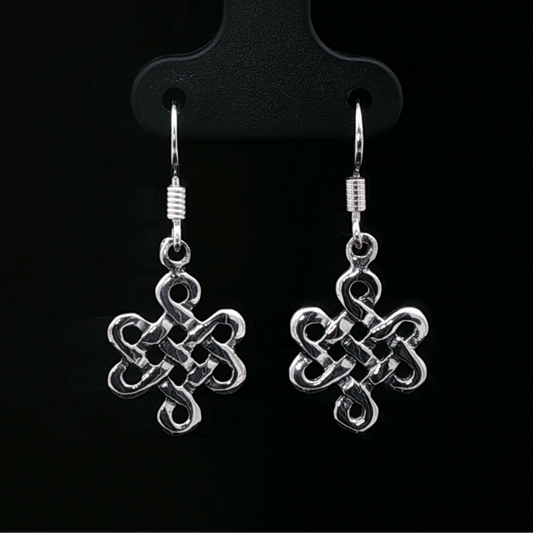 Small Endless Knot Charm Earrings in Sterling Silver - Le Dragon Argenté