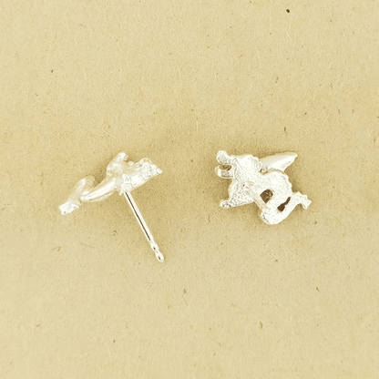 Made-to-order small dragon stud earrings in 10k, 14k, or 18k yellow, pink, or white solid gold by Le Dragon Argenté