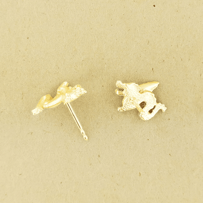 Made-to-order small dragon stud earrings in 10k, 14k, or 18k yellow, pink, or white solid gold by Le Dragon Argenté