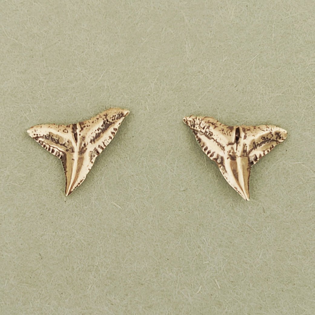 Small Shark Tooth Gold Stud Earrings - Le Dragon Argenté