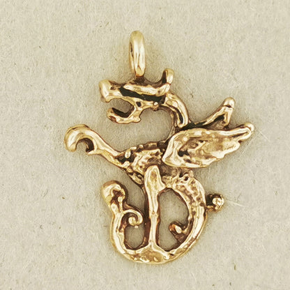 Small Dragon Charm in Sterling Silver or Antique Bronze, Year Of The Dragon Gift, Year Of The Dragon Pendant, Bronze Fantasy Pendant, Dragon Lover Jewelry, Dragon Lover Jewellery, Antique Bronze Fantasy Charm, Bronze Medival Dragon Pendant, Game Of Thrones Pendant