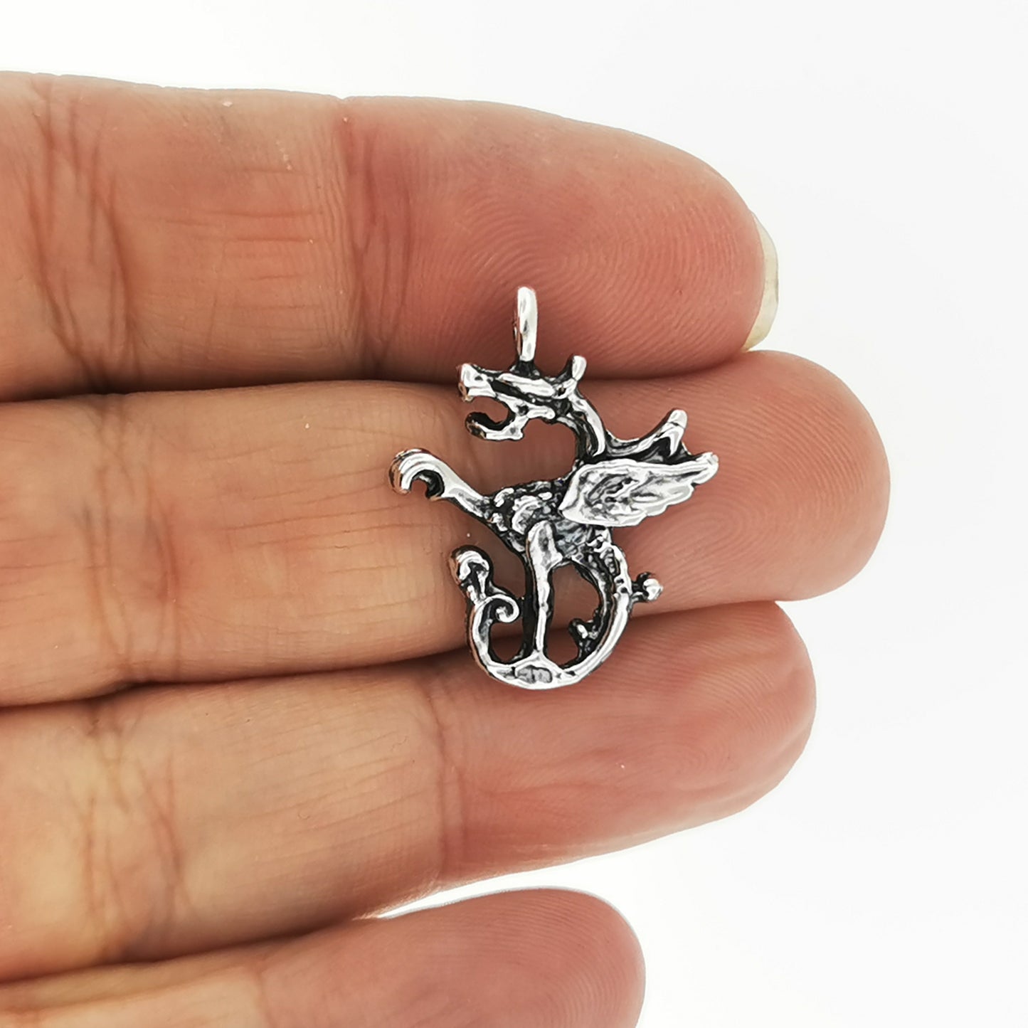 Small Dragon Charm in Sterling Silver or Antique Bronze, Year Of The Dragon Gift, Year Of The Dragon Pendant, Silver Fantasy Pendant, Dragon Lover Jewelry, Dragon Lover Jewellery, Silver Fantasy Charm, Silver Medival Dragon Pendant, Game Of Thrones Pendant
