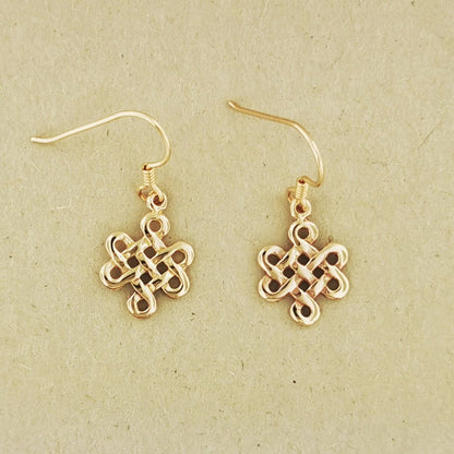 Small Endless Knot Earrings in Antique Bronze, Eternal knot Earrings, Shrivatsa Knot Earrings, Celtic Knot Earrings, Bronze Endless Knot Earrings, Small Knot Earrings In Bronze, Celtic Knot Earrings, Celtic Bronze Jewellery