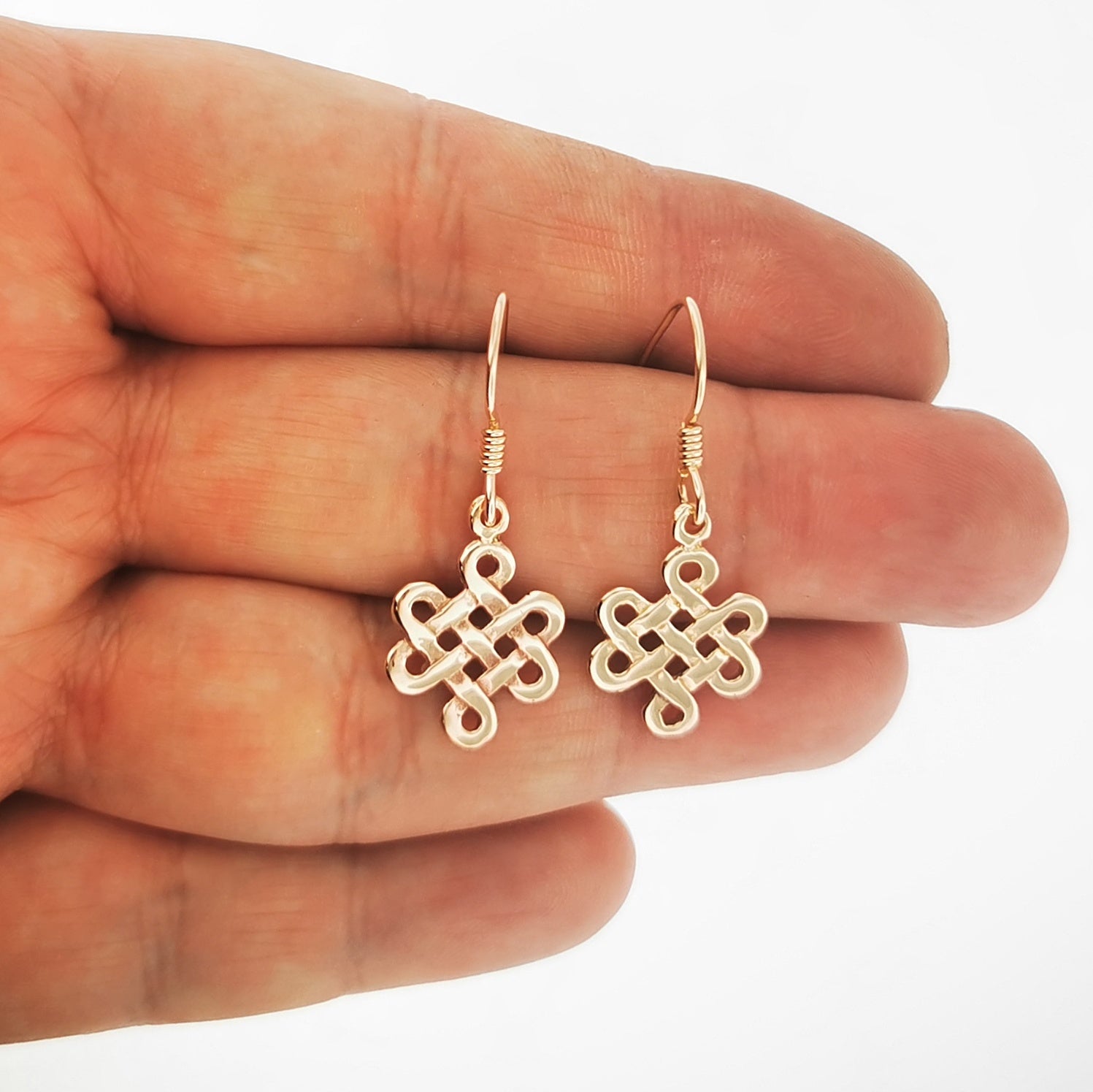 Small Endless Knot Earrings in Antique Bronze, Eternal knot Earrings, Shrivatsa Knot Earrings, Celtic Knot Earrings, Bronze Endless Knot Earrings, Small Knot Earrings In Bronze, Celtic Knot Earrings, Celtic Bronze Jewellery