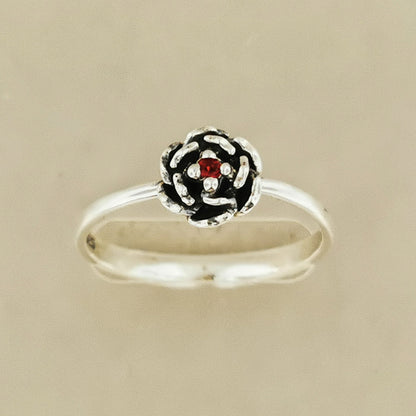 Small Rose Ring with Gemstone in Sterling Silver