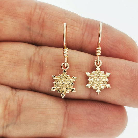 Snowflake Charm Earrings in Sterling Silver or Antique Bronze - Le Dragon Argenté