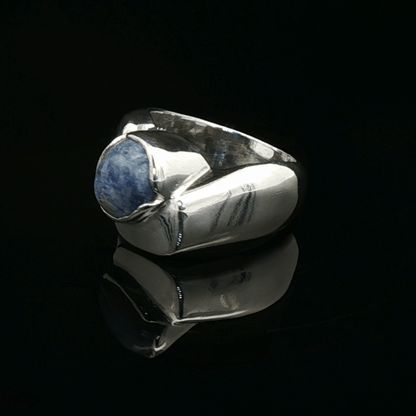 Sodalite Cabochon Cocktail Ring in Sterling Silver, size 6 - Le Dragon Argenté - Live Sale - 