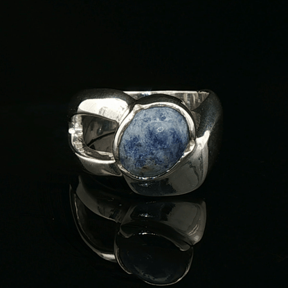 Sodalite Cabochon Cocktail Ring in Sterling Silver, size 6 - Le Dragon Argenté - Live Sale - 