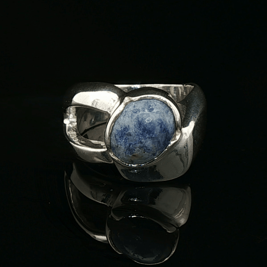 Sodalite Cabochon Cocktail Ring in Sterling Silver, size 6 - Le Dragon Argenté - Live Sale - 
