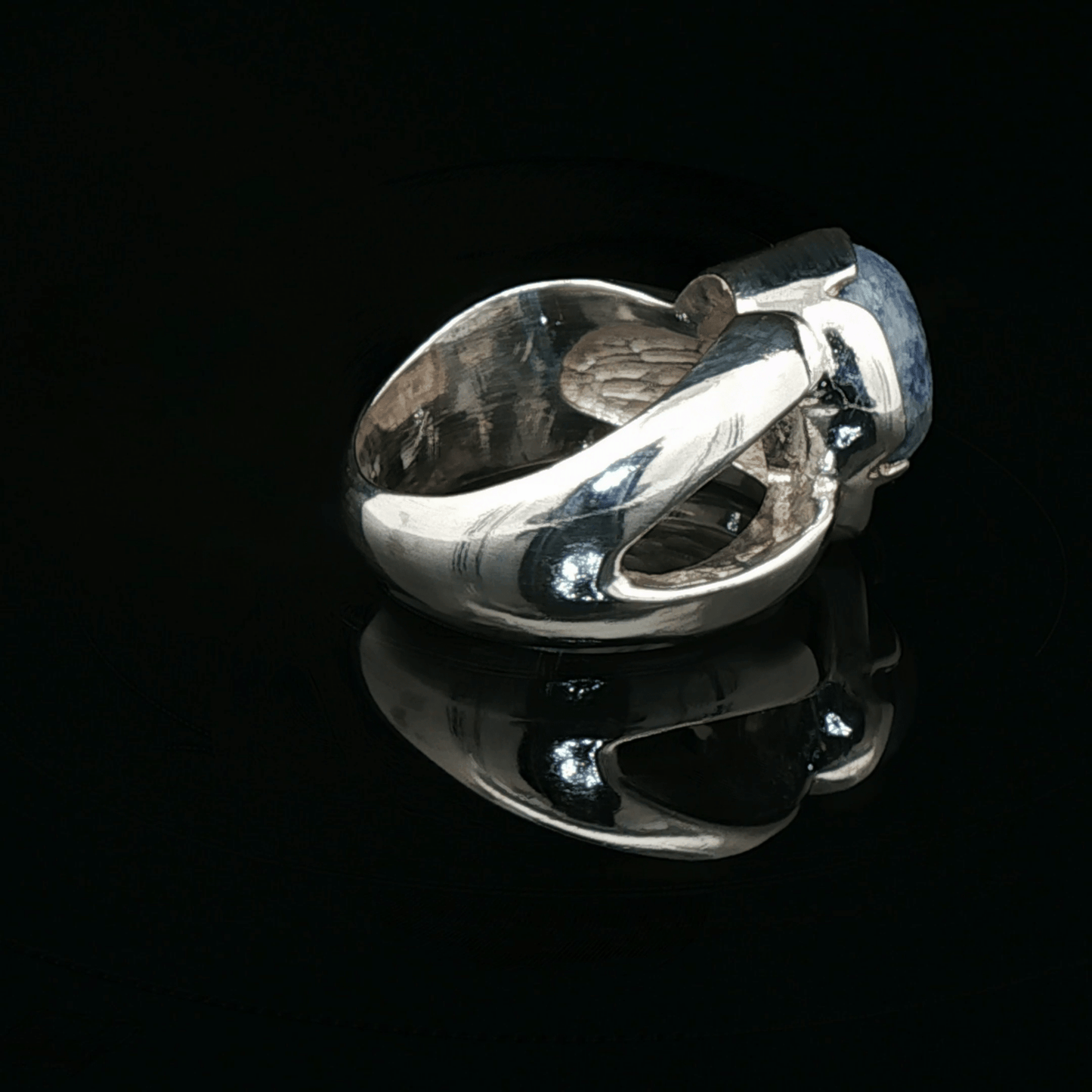 Sodalite Cabochon Cocktail Ring in Sterling Silver, size 6 - Le Dragon Argenté - Live Sale - 