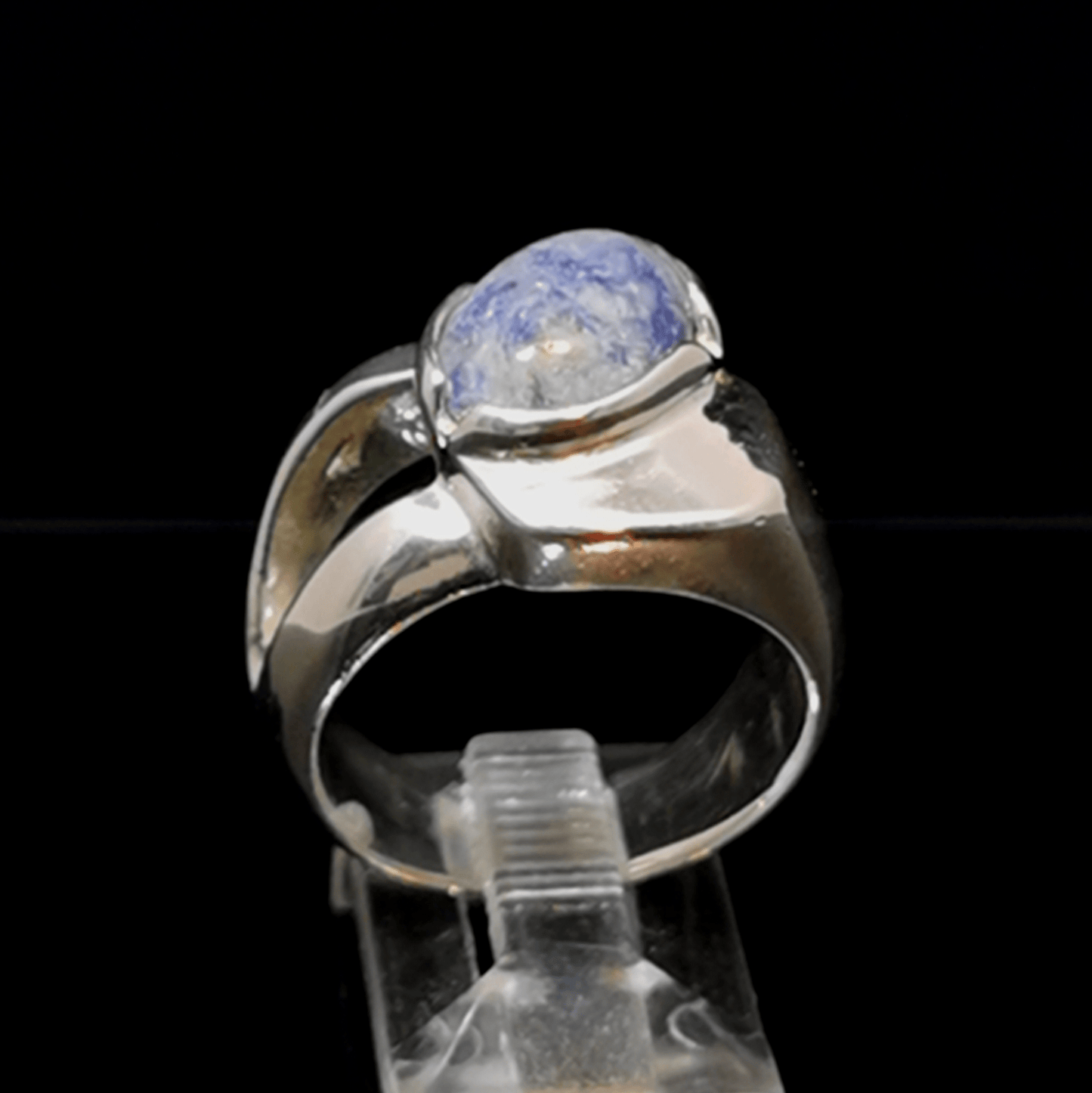 Sodalite Cabochon Cocktail Ring in Sterling Silver, size 6 - Le Dragon Argenté - Live Sale - 