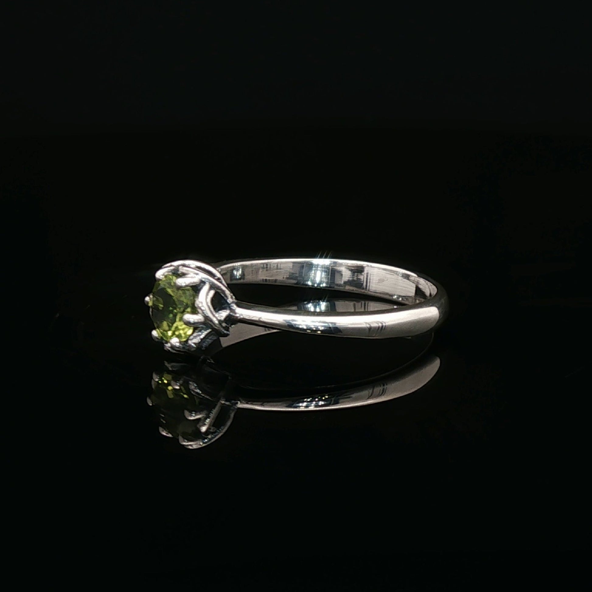 Handmade Solitaire Ring in .925 Sterling Silver with a 5mm natural gemstone set in a 6-prong solitaire style and delicate scrollwork design. Perfect gift or engagement ring for her, elegant, timeless, and handcrafted by Le Dragon Argenté in Montreal, Canada.