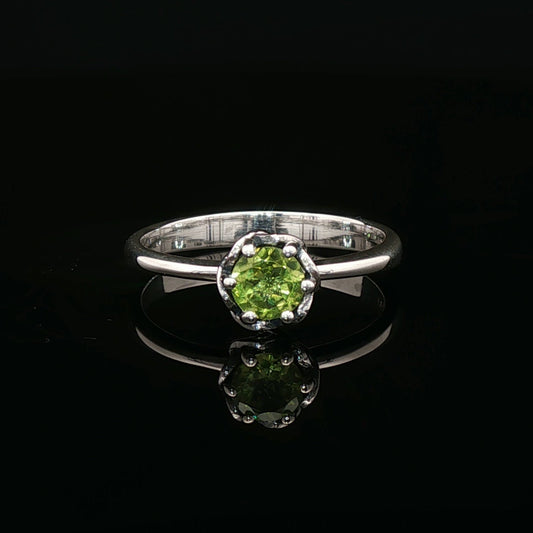 Handmade Solitaire Ring in .925 Sterling Silver with a 5mm natural gemstone set in a 6-prong solitaire style and delicate scrollwork design. Perfect gift or engagement ring for her, elegant, timeless, and handcrafted by Le Dragon Argenté in Montreal, Canada.