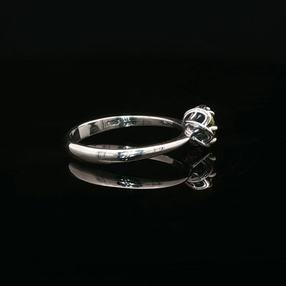 Handmade Solitaire Ring in .925 Sterling Silver with a 5mm natural gemstone set in a 6-prong solitaire style and delicate scrollwork design. Perfect gift or engagement ring for her, elegant, timeless, and handcrafted by Le Dragon Argenté in Montreal, Canada.