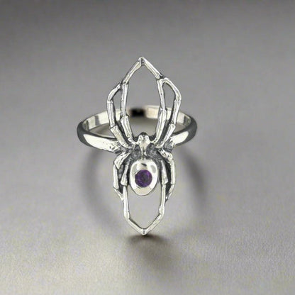 Spider ring with Gemstone in Sterling Silver - Le Dragon Argenté