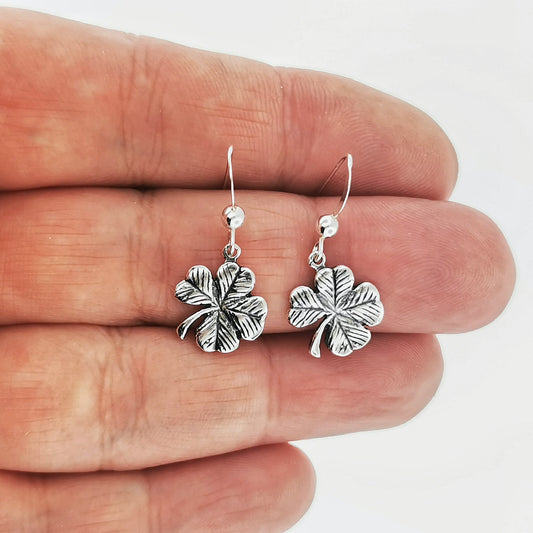 Sterling Silver 4 Leaf Clover Earrings - Le Dragon Argenté