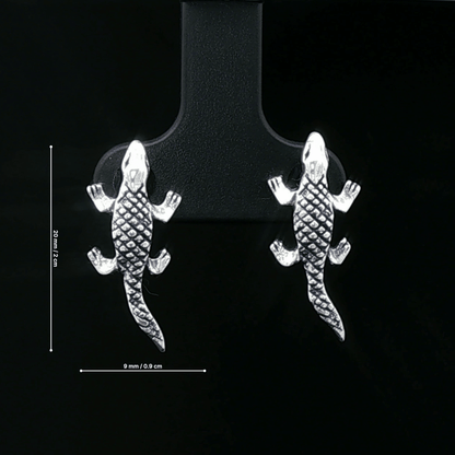 Unique animal jewelry featuring sterling silver alligator studs showing dimensions/size