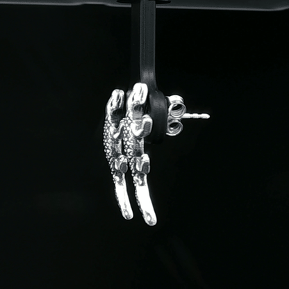 Handmade sterling silver alligator stud earrings with detailed reptile design – Le Dragon Argenté
