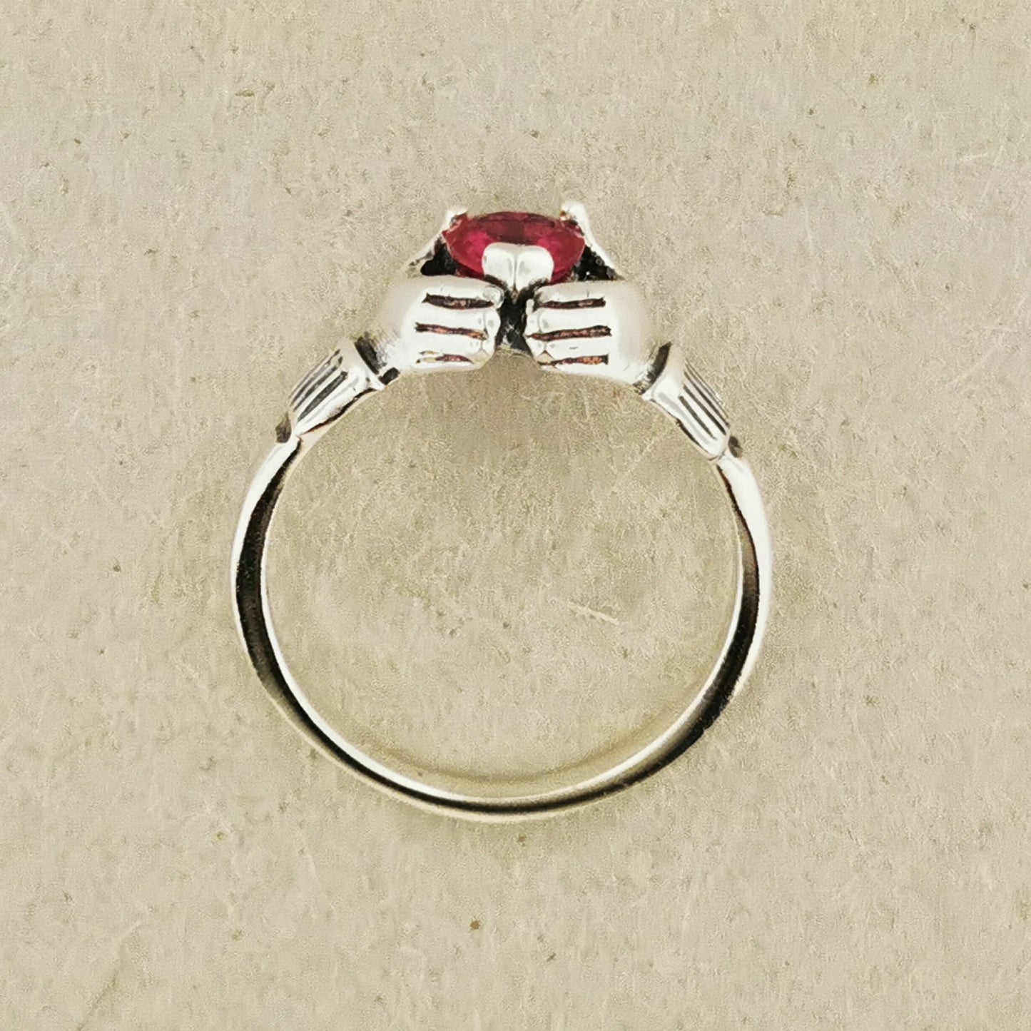 Sterling Silver Claddagh Ring with Chatham Ruby Heart - Le Dragon Argenté