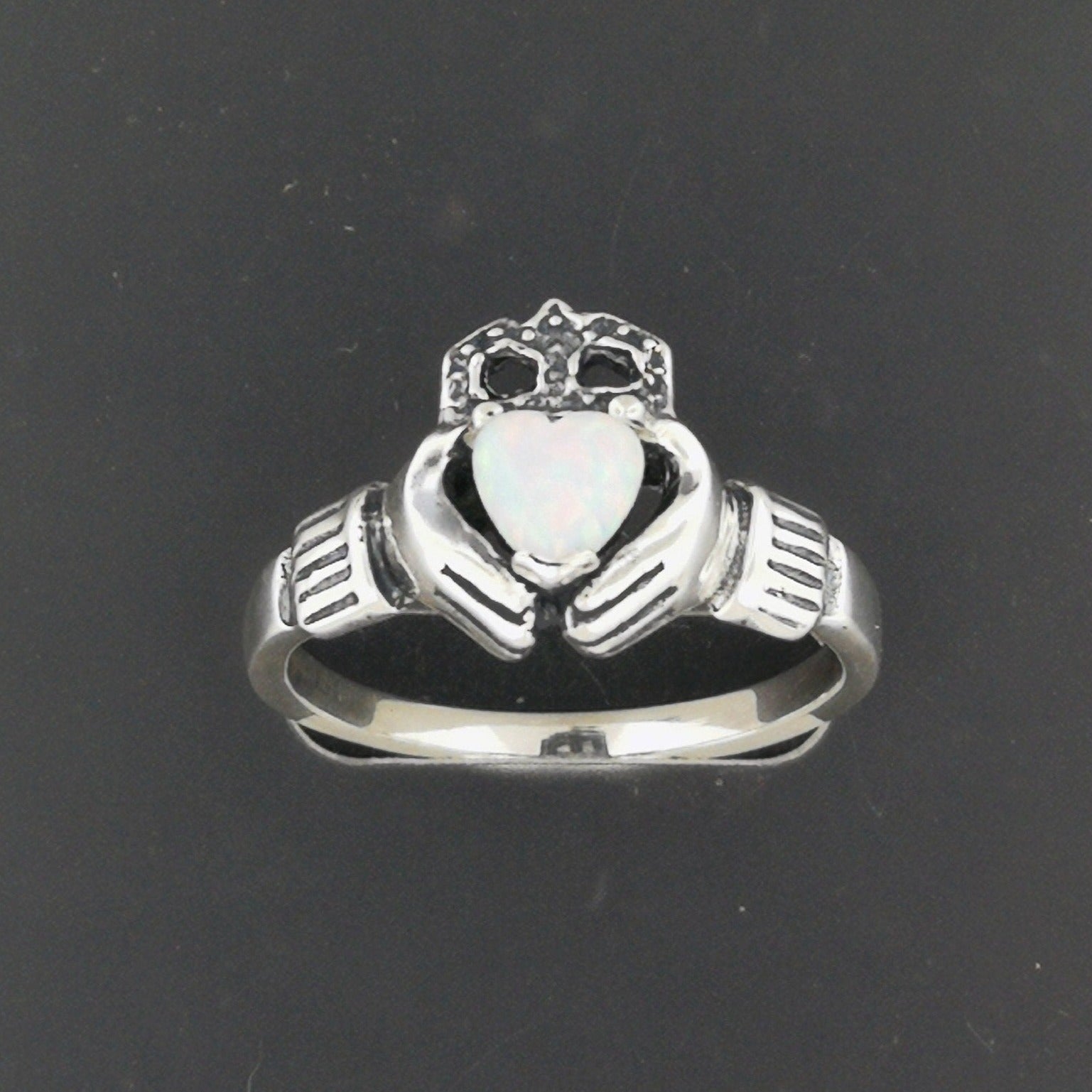 Sterling Silver Claddagh Ring with Gemstone Heart - Le Dragon Argenté