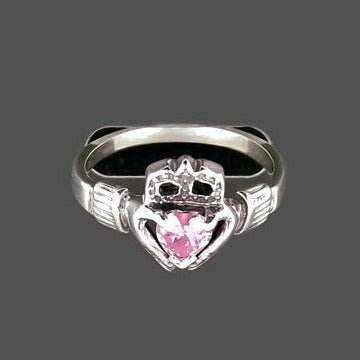 Sterling Silver Claddagh Ring with Gemstone Heart - Le Dragon Argenté