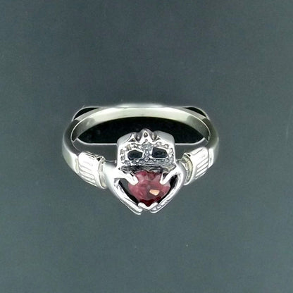 Sterling Silver Claddagh Ring with Gemstone Heart - Le Dragon Argenté